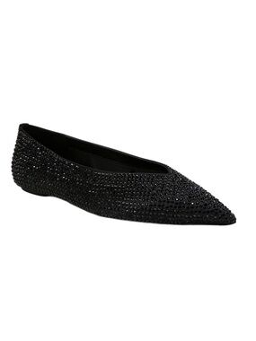 Sam Edelman Nita Pointed Toe Flat Black Satin Studded Sz 7 New In Box Dust Bags